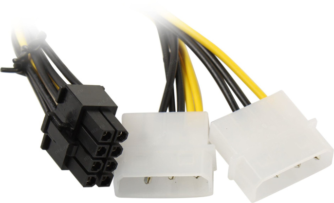 Переходник питания PCI-Express 8pin ExeGate EX-CC-PSU-62 от 2х разъемов Molex IDE блока питания, 0,15м EX294788RUS