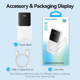 Power Bank Vention 10000mAh Micro-USB/C/A/A со встроенными кабелями 22.5W Белый с LED Дисплеем, шт. FHOW0