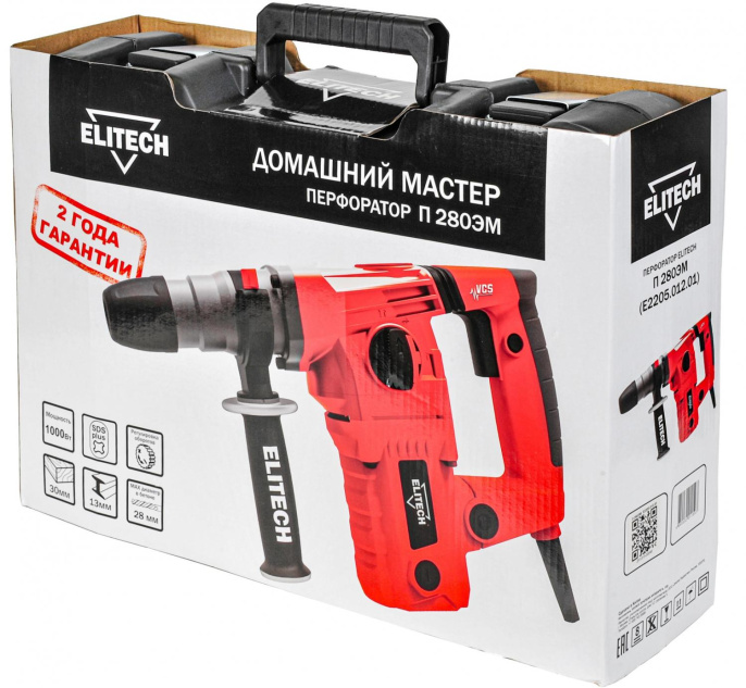Перфоратор Elitech П 280ЭМ патрон:SDS-plus уд.:4Дж 1000Вт кейс в комплекте