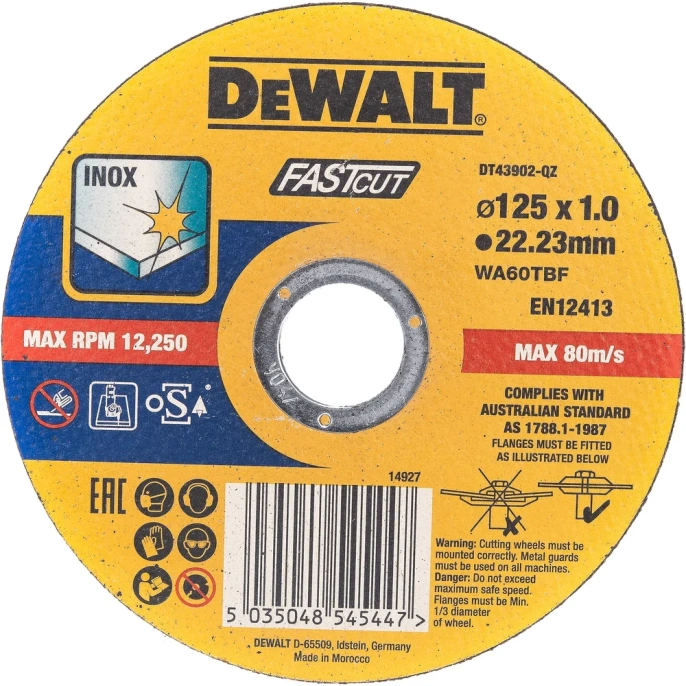 Круг отрезной, быстр рез,125x22.2x1 мм,тип 4 DEWALT DT43902