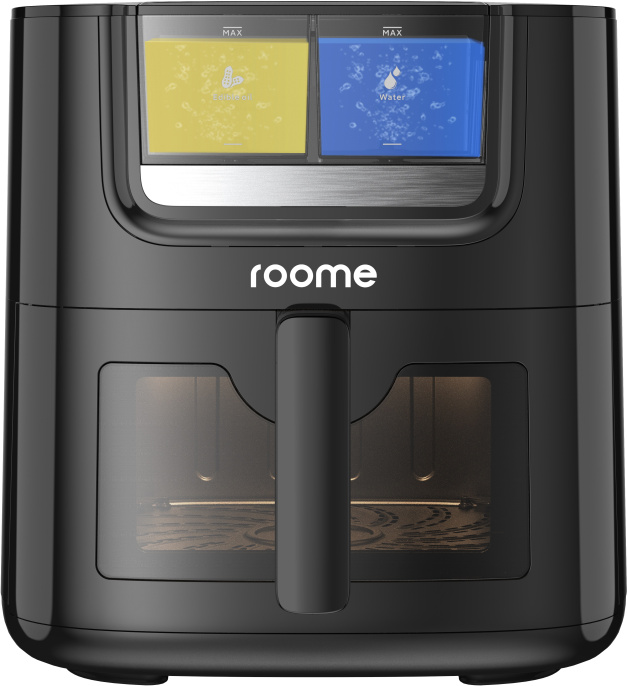 Аэрофритюрница roome Air Fry AF-ZE7226-A Чёрный Емкость 7 л, высокая мощность 1700 Вт, интеллектуальная система микрогидратации и пополнения запасов масла, съемный контейнер для масла и воды, четыре режима приготовления, в выдвижном ящике есть окошко, на