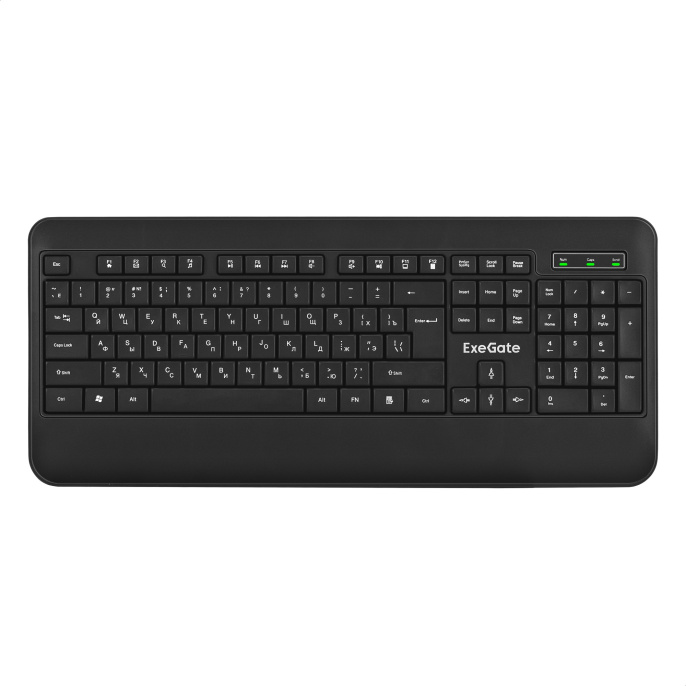 Клавиатура ExeGate Professional Standard LY-E5500M USB, мультимедийная полноразмерная, влагозащищенная, 104кл., Enter большой, подставка под запястья, длина кабеля 1,35м, черная, Color Box EX296922RUS