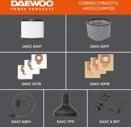 Строительный пылесос Daewoo DAVC 2000S 1500Вт уборка: сухая/сбор воды/выдув оранжевый