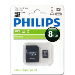 Флеш карта microSD 8GB PHILIPS microSDHC Class 10 SD адаптер FM08MA45B/97