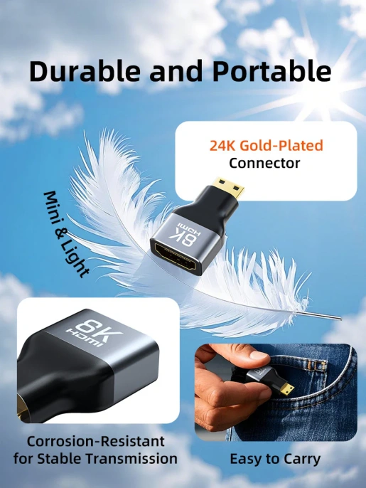 Адаптер CABLETIME CP45G (CT-CHF8K-AG) 8K Mini HDMI/HDMI «папа-мама» - алюминий + корпус из ПВХ