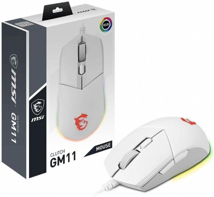 Мышь MSI Clutch GM11 белый оптическая 5000dpi USB 5but S12-0401980-CLA