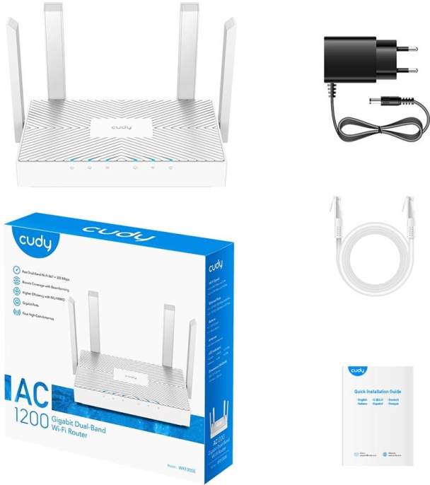 Wi-Fi роутер CUDY WR1300E, Wi-Fi 5, AC1200, 2.4/5ГГц, 2 LAN, белый