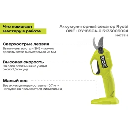 Аккумуляторный секатор Ryobi ONE+ RY18SCA-0 5133005024