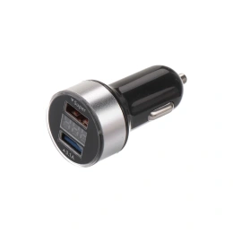 Автомобильное зарядное устройство REXANT 2хusb с дисплеем (азу) (1000+2100 ma) серебристая 18-1947