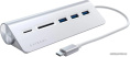 USB-концентратор Satechi Type-C USB Hub & Micro/SD Card Reader. Интерфейс USB-C. 3 порта USB 3.0 , слоты для карты памяти. Цвет серебряный. (ST-TCHCRS)