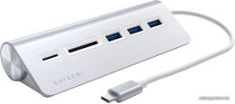 USB-концентратор Satechi Type-C USB Hub & Micro/SD Card Reader. Интерфейс USB-C. 3 порта USB 3.0 , слоты для карты памяти. Цвет серебряный. (ST-TCHCRS)
