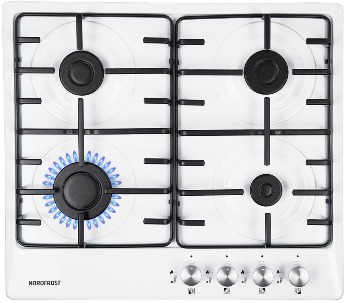 Газовая варочная панель NORDFROST HS 6040 W, 4 конфорки, эмалированная сталь, белый