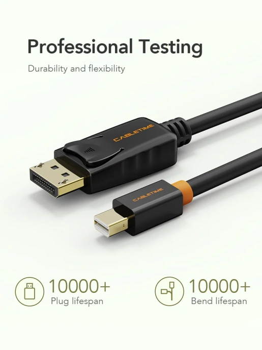 Кабель CABLETIME CD41H (CT-AV588-02G-W1) 1 м, Mini DisplayPort - DisplayPort, адаптер Cabletime Mini DP - DP, 4K, белый