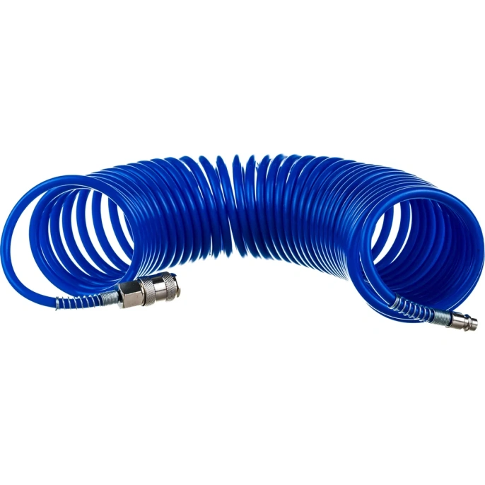 Шланг спиральный синий с быстросъемными соединениями профессиональный 10 м; 20 бар; 5х8 мм Pegas PGS-4909