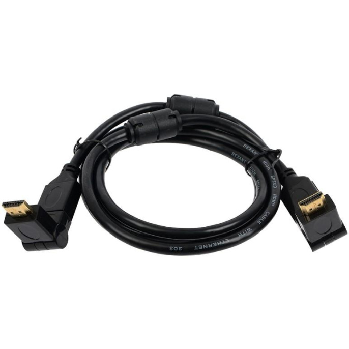 Rexant 17-6204-3 Кабель HDMI - HDMI 1.4, 2м, Gold, с фильтрами, угловой 360°