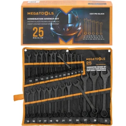 Ключи комбинированные MEGATOOLS набор 25 предметов (6-19, 21, 22, 24, 27, 30, 32мм) MT-5261PD BLACK(64643)