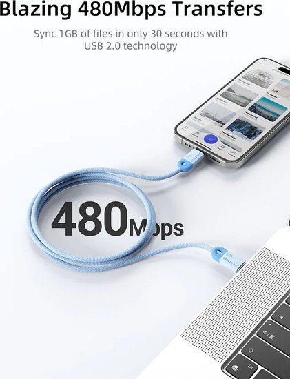 Кабель USB-C CABLETIME CUP0H (CT-CM100-PBL1) синий 1 м для смартфонов, планшетов