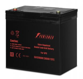 Батарея POWERMAN Battery CA12500, напряжение 12В, емкость 50Ач, макс. ток разряда 500А, макс. ток заряда 15А, свинцово-кислотная типа AGM, тип клемм M1, Д/Ш/В В229/138/208, 16.2 кг./ Battery POWERMAN Battery CA12500, voltage 12V, capacity 50Ah, max. disch