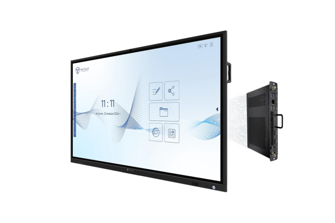 Интерактивный комплекс NextPanel 65/ Интерактивный комплекс NextPanel 65, 65"4К 3840*2160 , 450 кд/м2, 4000:1, IR, 10 мс, 20 касаний, WiFi-модуль, ОС Android. Вычислительный модуль: процессор Intel Core, DDR4 8Гб, SSD 128Гб, Windows/Linux, динамики 2х16
