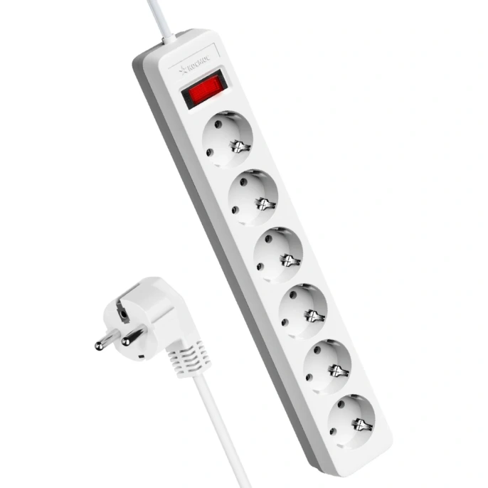 Сетевой фильтр КОСМОС 3м 6 гнезд, пвс 3x1мм2, белый FKsm3m-6g(W)16A