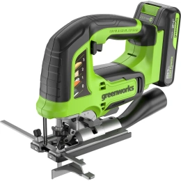 Лобзик GreenWorks GD24JS, 24V, б/щет, 100мм, 800-3000/мин, 4-ст.маятник, алюмниевая подошва, LED, 1x2Ач, ЗУ, коробка 3601407VUA