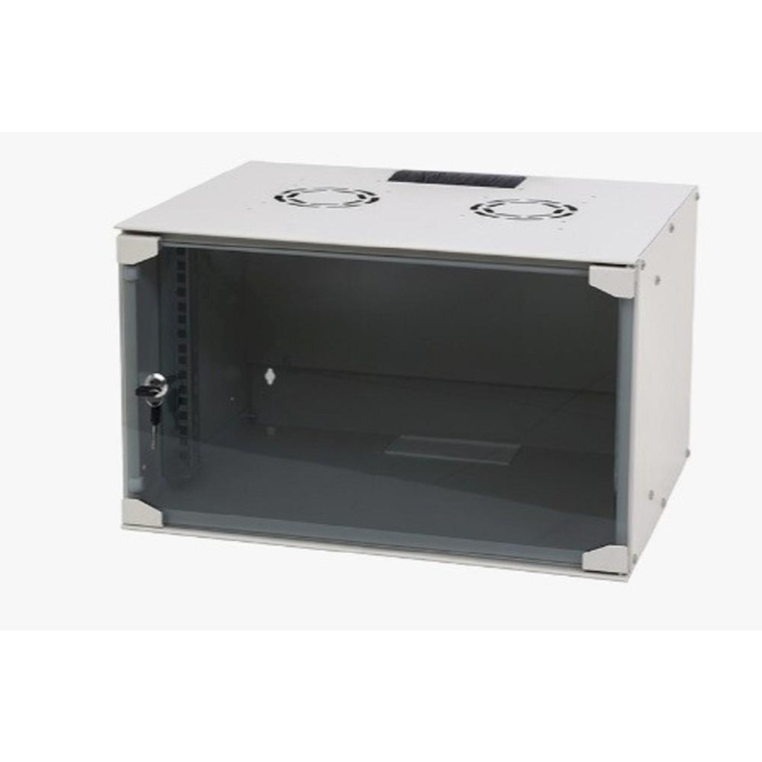 NEOMAX Шкаф телекоммуникационный настенный 6U 520х400 , стеклянная дверь, замок-ключ, разборный, цвет серый 1 коробка [NM-CBWM-6U5240GKL-301-GY]