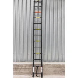 Лестница телескопическая алюминиевая односекционная Rockforce (3.8м,13ступенек, max нагрузка 150кг, вес 11.1кг) RF-UP380(56427)