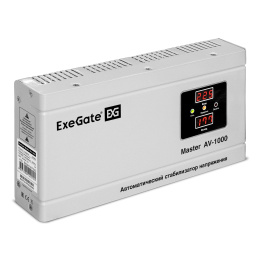 Стабилизатор напряжения настенный ExeGate Master AV-1000 (1000ВА, вход 140-260В, цифр. индикация вход/вых. напряжения, выход 220В±8%, КПД 98%, 5 уровней защиты, задержка, метал.корпус, 1*EU/Тип F(Schuko), RTL) EX291737RUS