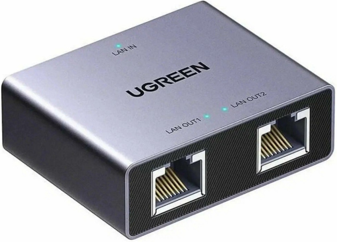 Сплиттер UGREEN NW301 45311 Gigabit Ethernet Splitter 1 to 2. Цвет: серый