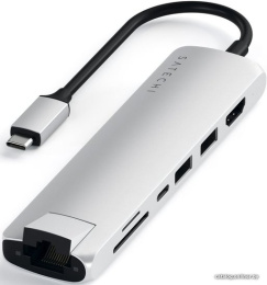 Док-станция Satechi ST-UCSMA3S Type-C Slim Multiport with Ethernet Adapter 2xUSB 3.0, USB Type-C, HDMI, RJ-45, SD, micro-SD , Серебристый