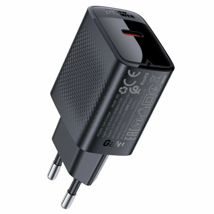Зарядное устройство ACEFAST A82 PD20W GaN single USB-C charger with USB-C to USB-C charging cable EU - Black AF-A82P5-BK