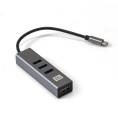 USB-Хаб (концентратор) 4-в-1 ExeGate DUB-4TC (кабель-адаптер USB Type C --> 4xUSB3.0, Plug&Play, корпус алюминиевый, серебристый) EX293987RUS