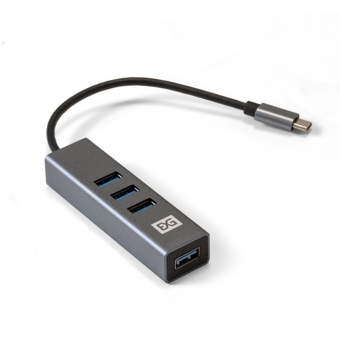 USB-Хаб (концентратор) 4-в-1 ExeGate DUB-4TC (кабель-адаптер USB Type C --> 4xUSB3.0, Plug&Play, корпус алюминиевый, серебристый) EX293987RUS