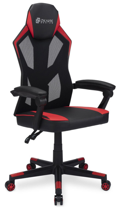 Кресло игровое Oklick -121G, искусственная кожа/сетка, до 150кг, черный/красный