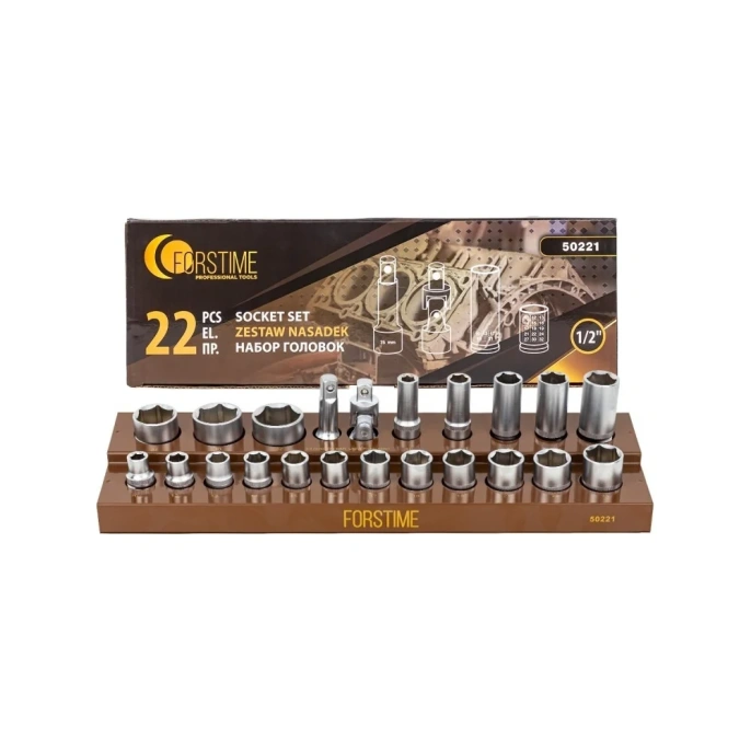 Набор головок 6 гр, 22 предмета, 1/2"DR FORSTIME FT-50221(56852)