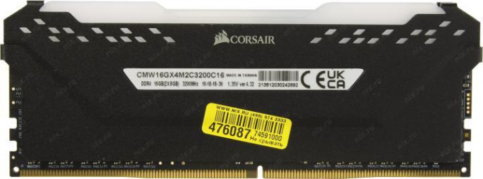 Модуль памяти CORSAIR 16GB 3200МГц DDR4 CL16 DIMM Kit of 2x8GB XMP 2.0, Vengeance RGB PRO Black CMW16GX4M2C3200C16