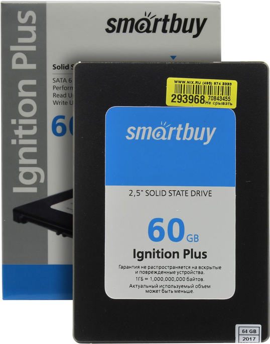 SSD 2,5 SATA-III SSD Smartbuy Ignition PLUS SATA-III 60Gb SB060GB-IGNP-25SAT3 контроллер Phison PS3111-S11, микросхемы MLC, последовательный доступ: 560/465 MBps Retail (9059TT)