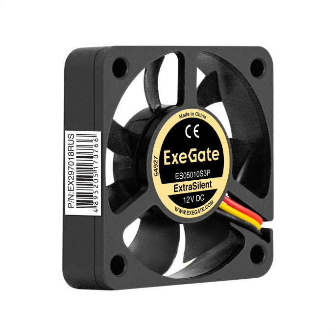 Вентилятор 12В DC ExeGate ExtraSilent ES05010S3P (50x50x10 мм, Sleeve bearing (подшипник скольжения), 3pin, 4000RPM, 22dBA) EX297018RUS