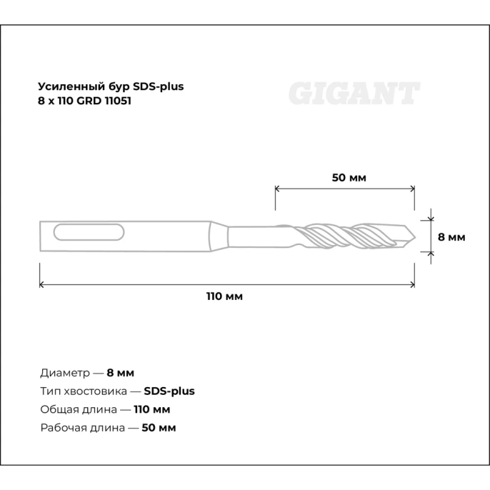 Бур усиленный SDS-plus 8x110 мм Gigant GRD 11051