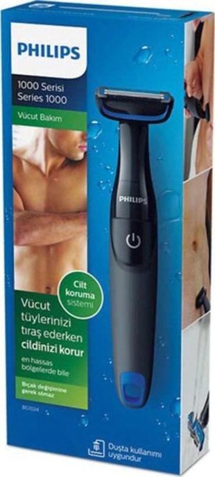 Триммер Philips Series 1000 BG1024/16 черный/голубой насадок в компл:1шт