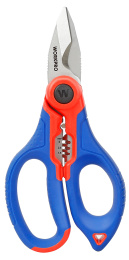 Ножницы электрика WorkPro WP294003 (для электрика, лезвия из нержавеющей стали, лезвие твердостью HRC52-60*5 отверстий для зачистки толщиной 10-18 AWG, ручка из ABS/TPE)