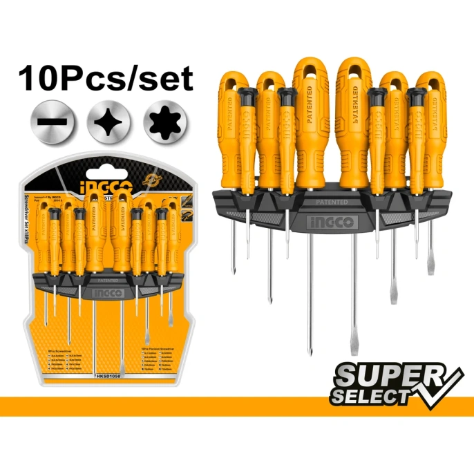 Набор отверток INGCO 10 шт. SUPER select Cr-V HKSD1058