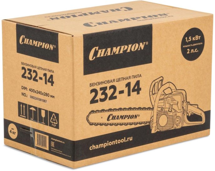 CHAMPION Бензопила 232-14 { 1,5кВт 31,8см3 3,9кг }