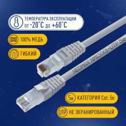 NEOMAX NM13001-020 Шнур коммут. UTP 2 м, cat.5е, серый, многожильный