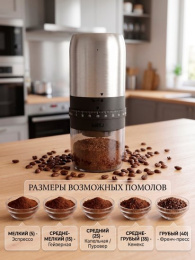 Кофемолка беспроводная MIRU KACG04 Кофемолка - 1 шт.,Щётка - 1 шт.,Кабель для подзарядки - 1 шт.,Инструкция - 1 шт.,3,7 В-25 Вт,металл