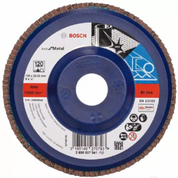 Шлифовальный круг Bosch K120 Best for Metal 2.608.607.341 металл, зернистость 120, 1 в наборе, до 12250 об/мин, ширина/диаметр 125 мм, посадочный размер 22.23 мм