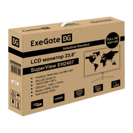 Монитор 23.8" 120 Гц ExeGate SuperView EH2407 (IPS LED Grade A+, FHD, 1920x1080@120Гц, 16:9, 250cd/m2, 1000:1, 178°/178°, 3-5ms, D-Sub, HDMI, FreeSync, Flicker-free, Low Blue Light, кабель HDMI 1.5м, VESA, регулировка наклона (tilt), черный) EX298353RUS