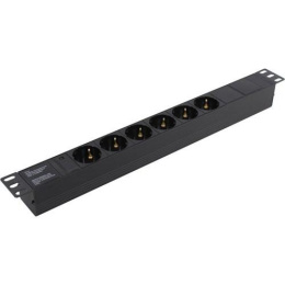 Блок розеток с разъемом подключения C14 ExeGate ServerPro PDU-19H601 Al-6S-C14 19", 1U, Алюминий, 6 Schuko, C14, индикатор питания, черный, RTL EX280825RUS