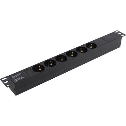 Блок розеток с разъемом подключения C14 ExeGate ServerPro PDU-19H601 Al-6S-C14 19", 1U, Алюминий, 6 Schuko, C14, индикатор питания, черный, RTL EX280825RUS
