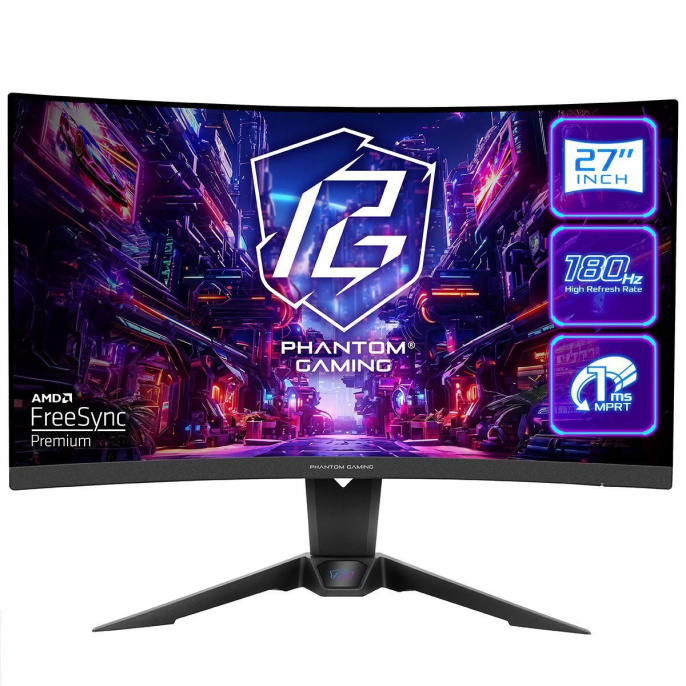 Монитор 27" ASRock Phantom Gaming PG27QRT2A Black VA, 2560x1440, 2xHDMI+DP, 1 ms, 178°/178°, 400 cd/m, 180Hz, HDR400